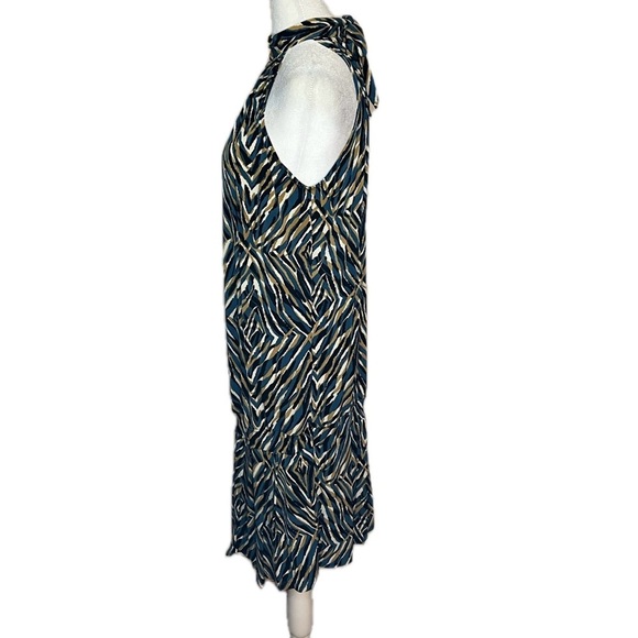 Veronica M Blue Zebra Print Halter Neck Sleeveless Midi Dress - Size M - Picture 2 of 7